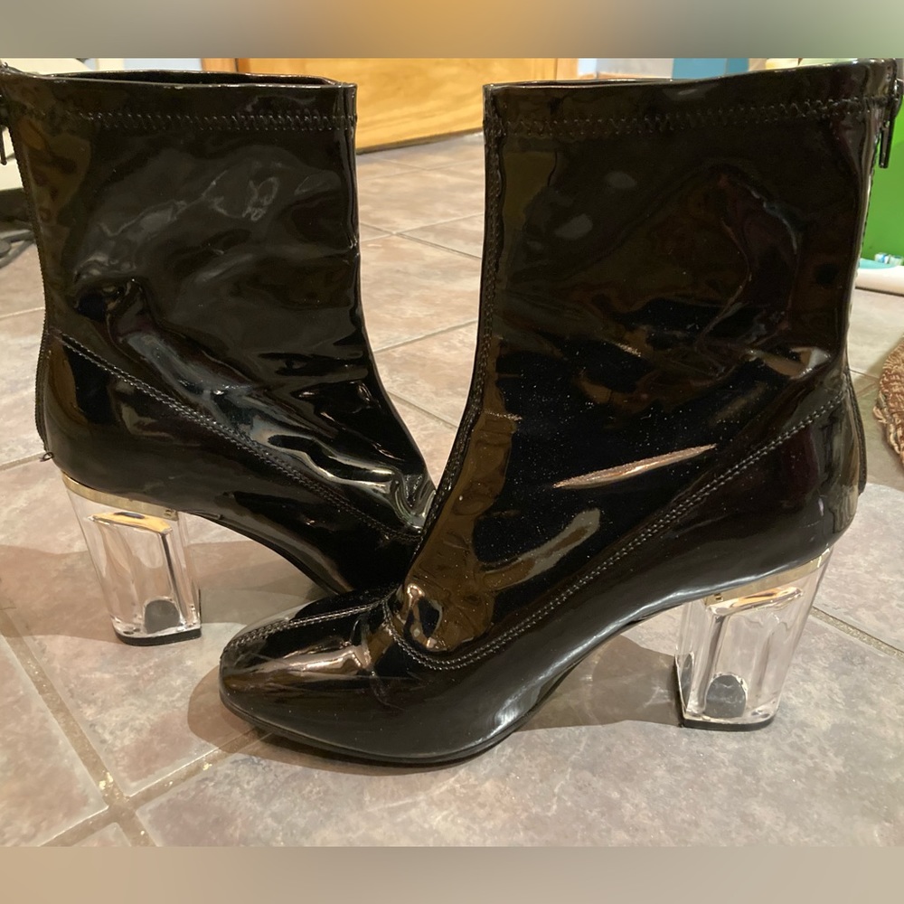 Patent Leather High Heel Black Boots By YOKI